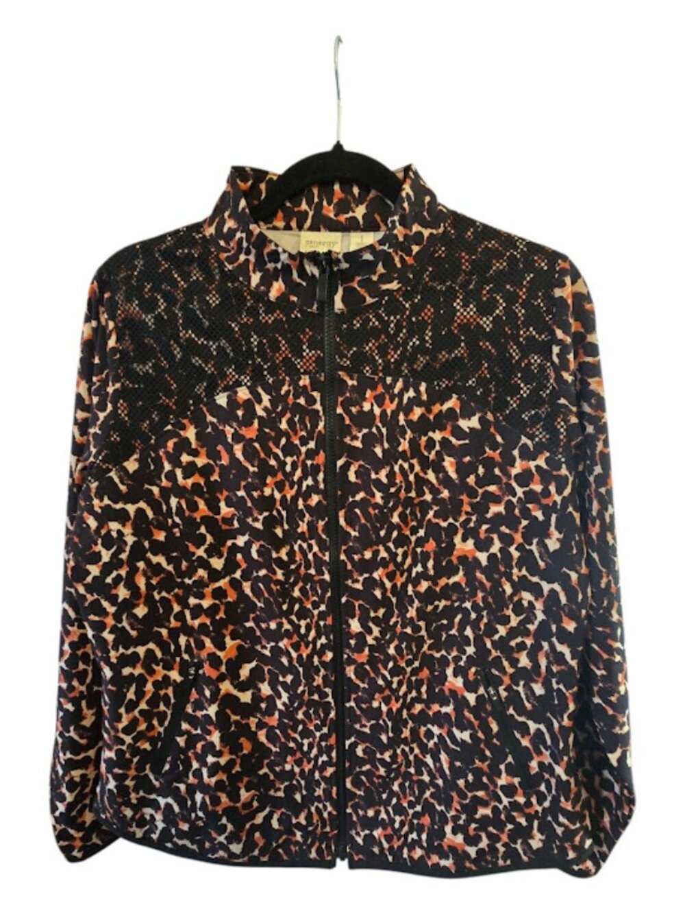 ACTIVEWEAR JACKET CHICOS ZYNERGY LEOPARD PRINT ZIP UP SIZE 1 (MEDIUM-8) RELAXED